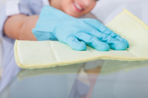 Professional cleaner preparing a premium kitchen in Mayfair