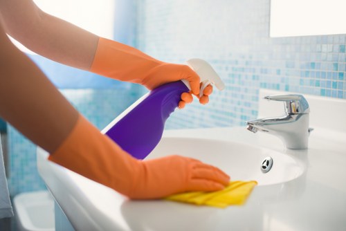 Team member reviewing safety procedures during a cleaning visit