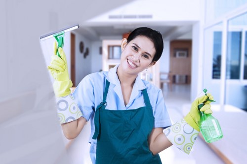 Commercial cleaning team sanitising a modern Mayfair office